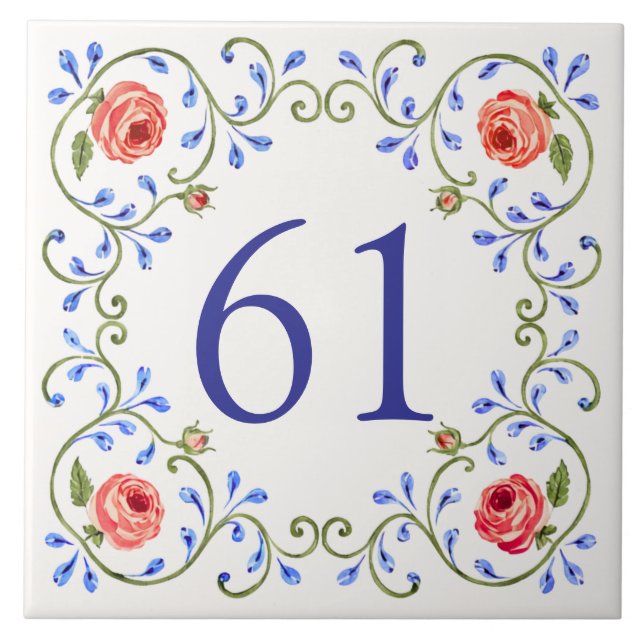 Personalised Mediterranean Rose Design Tile (Front)