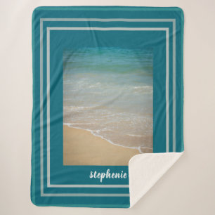 Personalised Mediterranean Sea View Sherpa Blanket