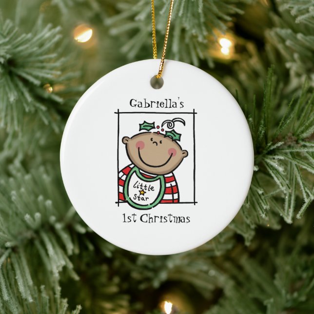 Personalised Medium Skin Tone Baby Face Baby's 1st Ceramic Tree Decoration (Tree)