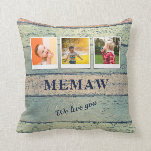 Personalised Memaw Grandchildren 3 Photo Collage Cushion