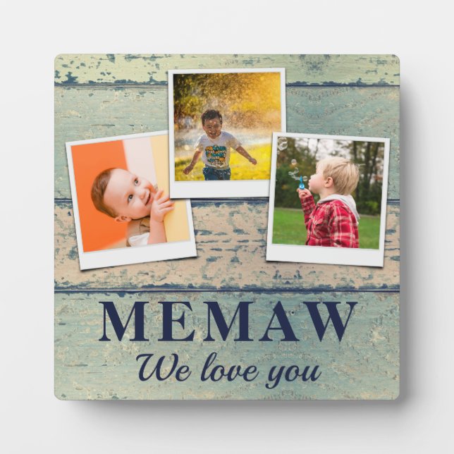 Personalised Memaw Kids Children 3 Photo Collage Plaque (Front)