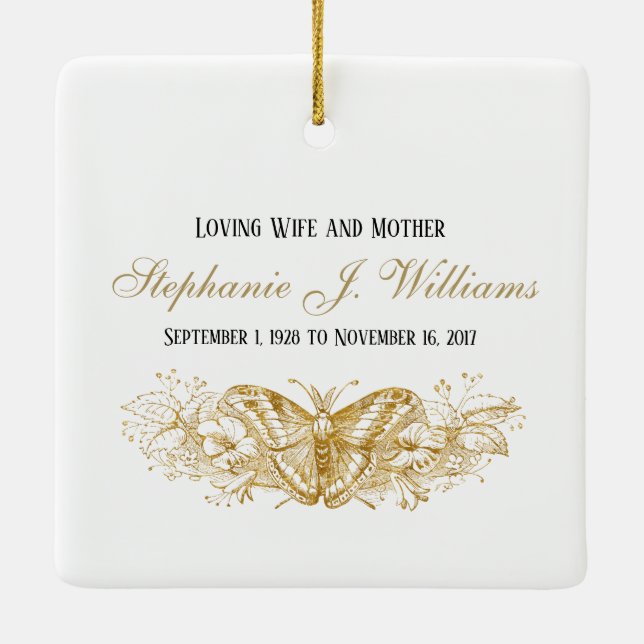 Personalised Memorial Feminine Keepsake Ceramic Ornament (Back)