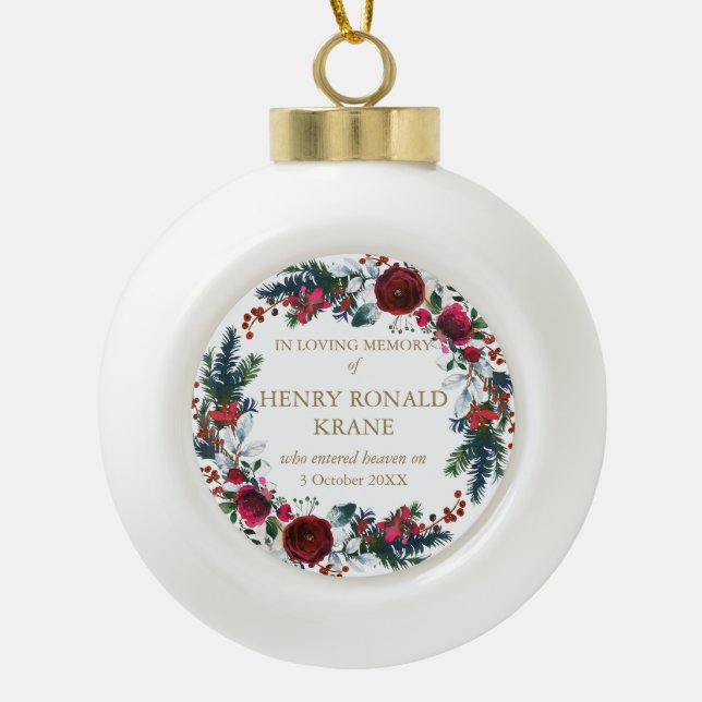 Personalised Memorial Gifts | In Loving Memory 2 Ceramic Ball Christmas Ornament (Front)