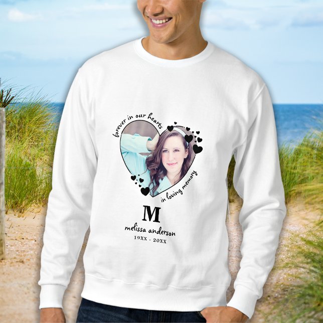 Personalised Memorial Modern Monogram Hearts Photo Sweatshirt (Creator Uploaded)