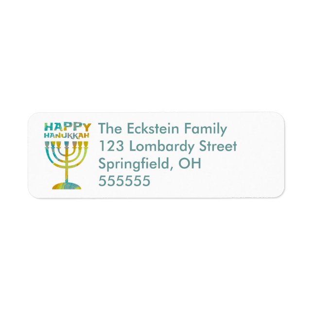 Personalised Menorah Happy Hanukkah Address Labels (Front)