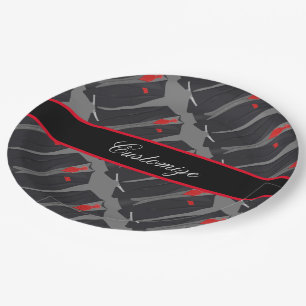 Personalised Men's Black Suit & Red Tie Paper Plate