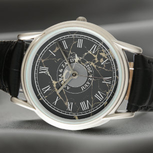 Personalised Men's Classic Watch. Dark Marble-Look Watch