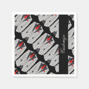 Personalised Men's Grey Suit & Red Tie Napkins