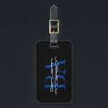 Personalised Men's Monogram Luggage Tag<br><div class="desc">Elegant black, blue and white monogram luggage tag. Design featured of trendy initials monogram in block capital letters and your name printed on top of the monogram in modern elegant font. Perfect gift for dad,  father,  uncle,  husband,  brother,  grandpa etc.</div>