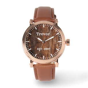 Personalised men's rustic wood watch