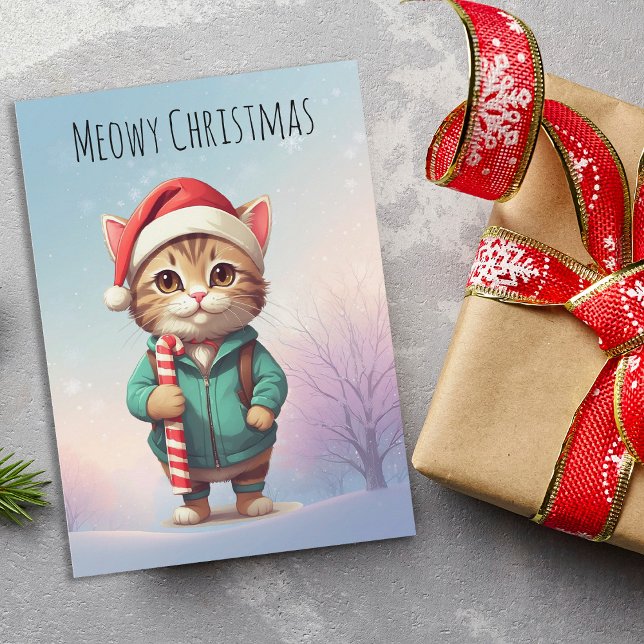 Personalised Meowy Christmas Funny Cat Holiday Card (Creator Uploaded)