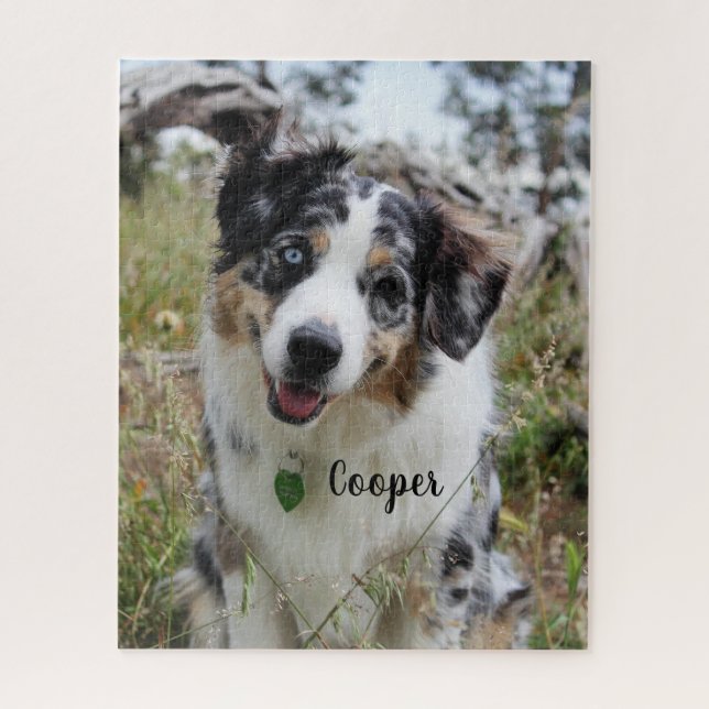 Personalised Merle Australian Shepherd Puppy Jigsaw Puzzle (Vertical)