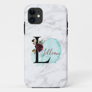 Personalised Merlot Navy Floral Letter L with Name Case-Mate iPhone Case