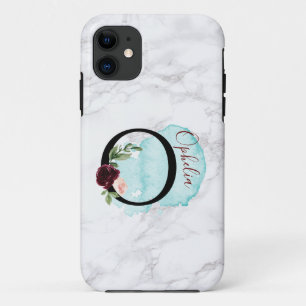 Personalised Merlot Navy Floral Letter O with Name Case-Mate iPhone Case