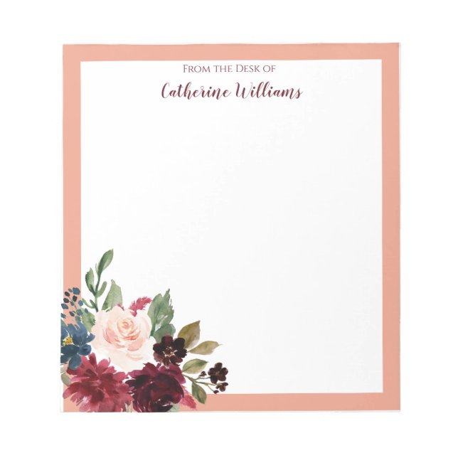 Personalised Merlot Navy Floral Pastel Notepad (Front)