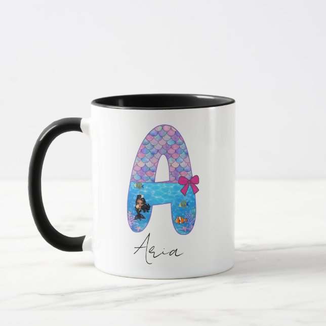 Personalised Mermaid Alphabet Letter A  Mug (Left)