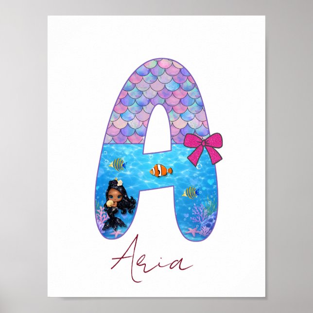 Personalised Mermaid Alphabet Letter A  Poster (Front)