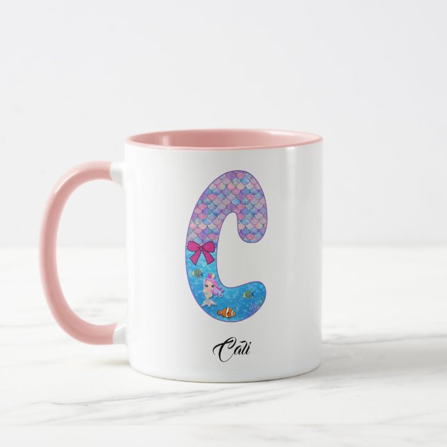 Personalised Mermaid Alphabet Letter C Mug (Left)