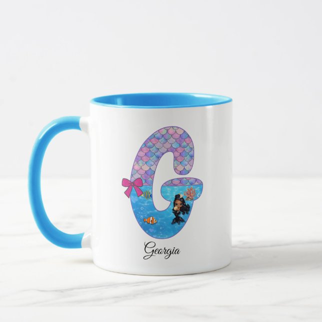 Personalised Mermaid Alphabet Letter G Mug (Left)