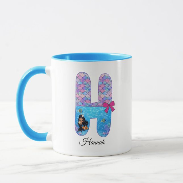 Personalised Mermaid Alphabet Letter H Mug (Left)