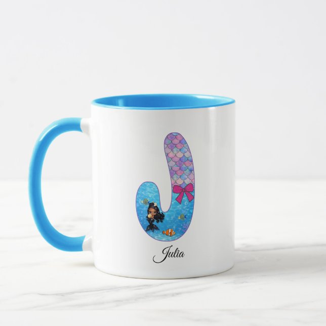 Personalised Mermaid Alphabet Letter J Mug (Left)