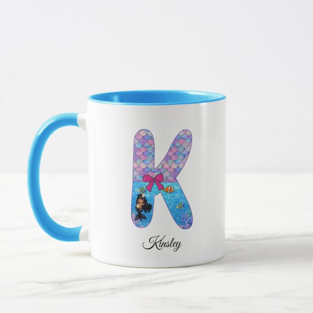 Personalised Mermaid Alphabet Letter K Mug (Left)