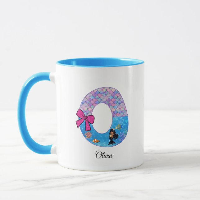 Personalised Mermaid Alphabet Letter O Mug (Left)