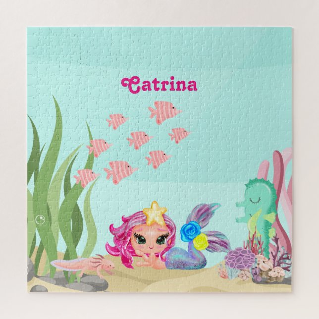 Personalised Mermaid and  Axolotl Jigsaw Puzzle (Vertical)