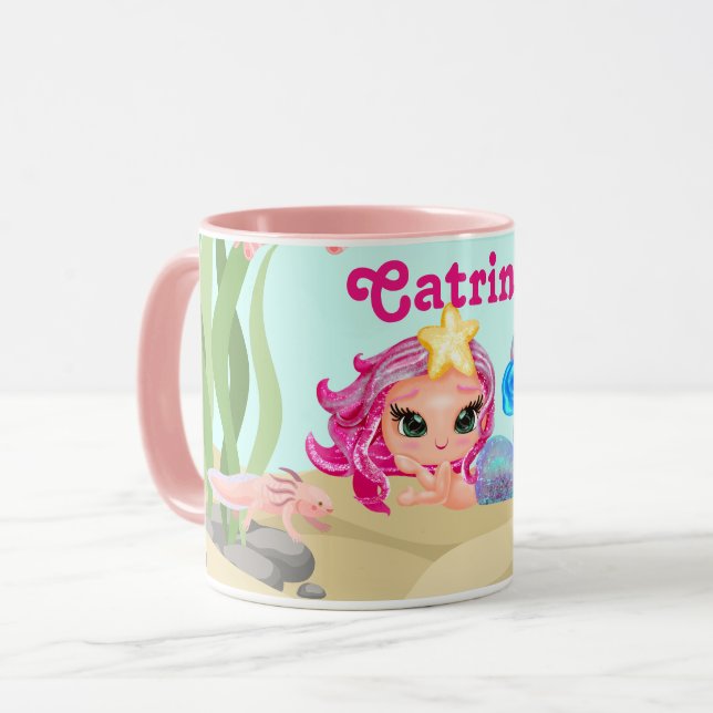 Personalised Mermaid and Axolotl Mug (Front Left)