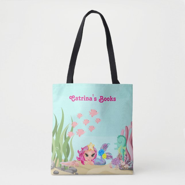Personalised Mermaid and Axolotl Tote Bag (Front)