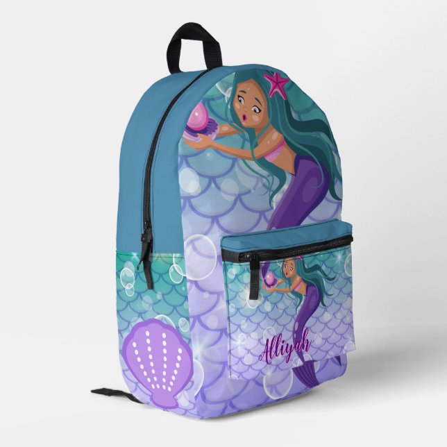 Personalised Mermaid Azure Printed Backpack (Back Corner Left)