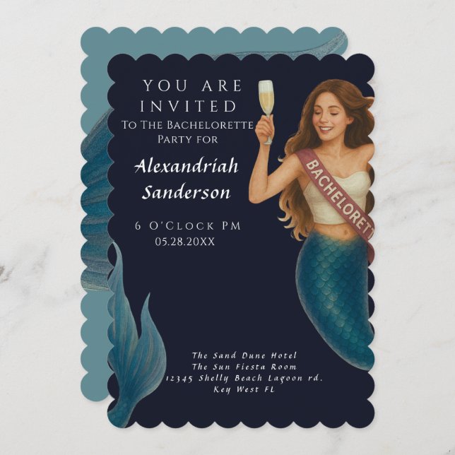 Personalised Mermaid Bachelorette Party Invite (Front/Back)