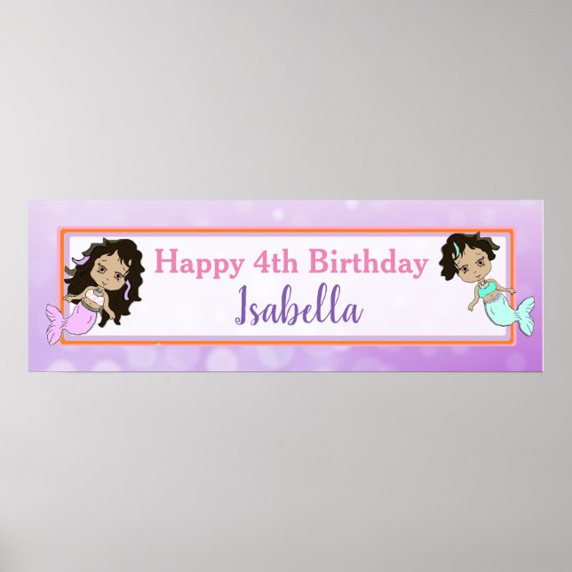 Personalised  Mermaid Birthday Banner Poster (Front)