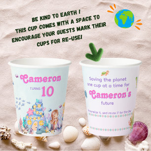 Personalised Mermaid Eco Friendly Under the Sea Paper Cups