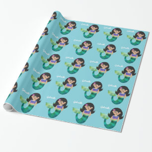 Personalised Mermaid Latino Trendy Faux Foil Girls Wrapping Paper