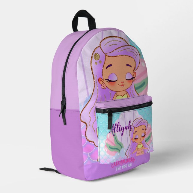 Personalised Mermaid Lavender Printed Backpack (Back Corner Left)
