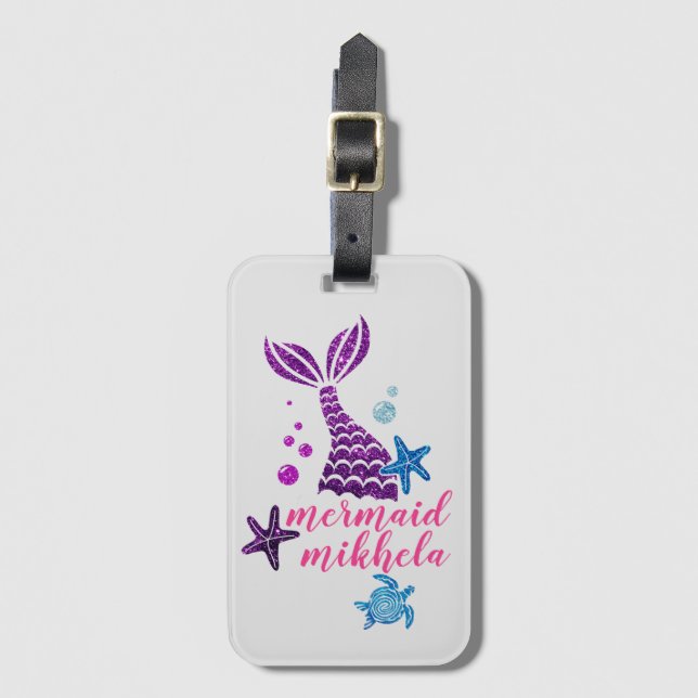 Personalised Mermaid Luggage Tag, Custom Name Luggage Tag (Front Vertical)