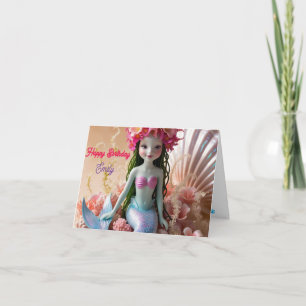 Personalised Mermaid pink floral birthday Card