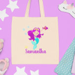 Personalised Mermaid Princess Cute Tote Bag<br><div class="desc">This design was created though digital art. It may be personalised in the area provided or customising by choosing the click to customise further option and changing the name, initials or words. You may also change the text colour and style or delete the text for an image only design. Contact...</div>