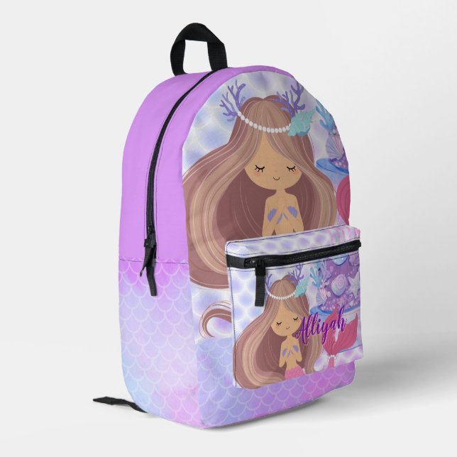 Personalised Mermaid Printed Backpack (Back Corner Left)