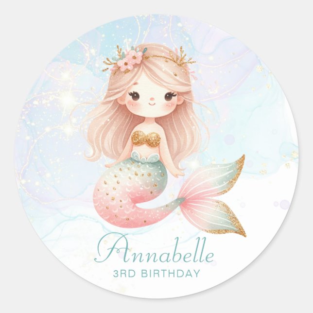 Personalised Mermaid Round Stickers (Front)