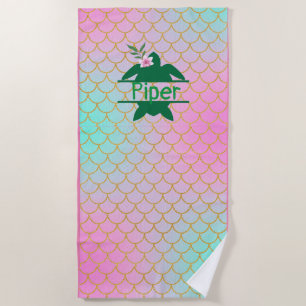 Personalised Mermaid Sea Turtle Beach Towel