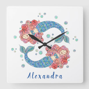 Personalised Mermaid Square Wall Clock