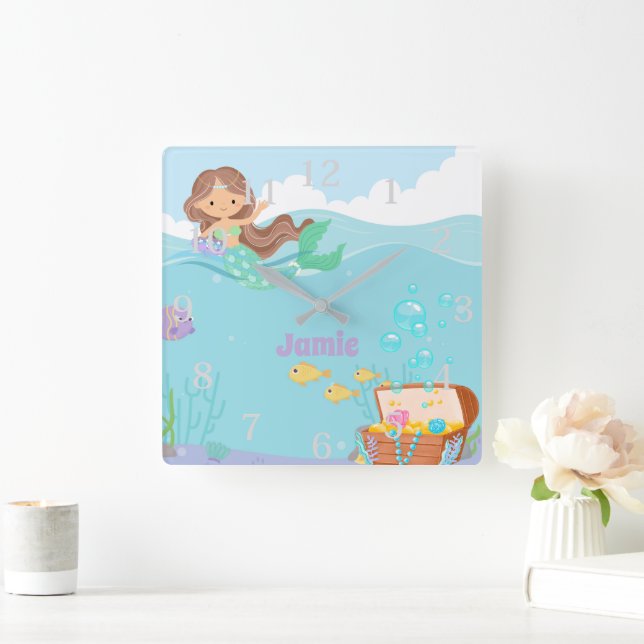 Personalised Mermaid  Square Wall Clock (Home)