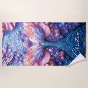 Personalised Mermaid Tail Custom Name Beach Towel