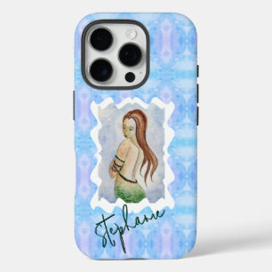 Personalised Mermaid Watercolor Ocean Art iPhone 16 Pro Case