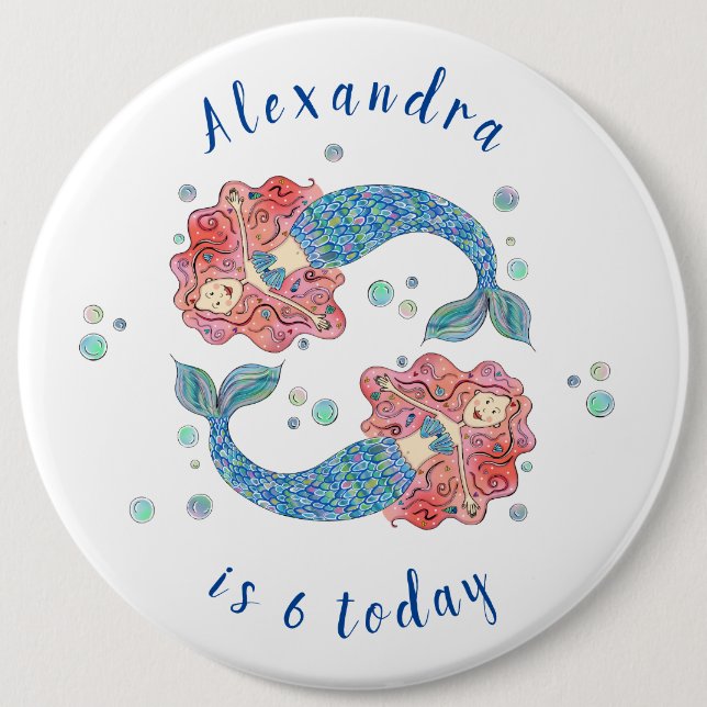 Personalised Mermaids Birthday Age Button Badge (Front)
