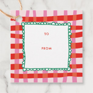 Personalised Merry and Bright Red Chequered  Favour Tags