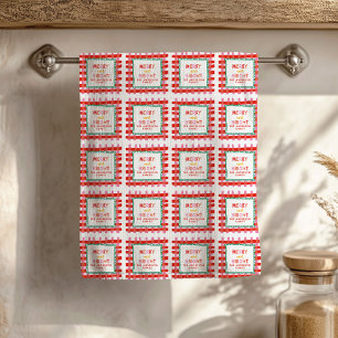 Personalised Merry and Bright Red Chequered  Tea Towel