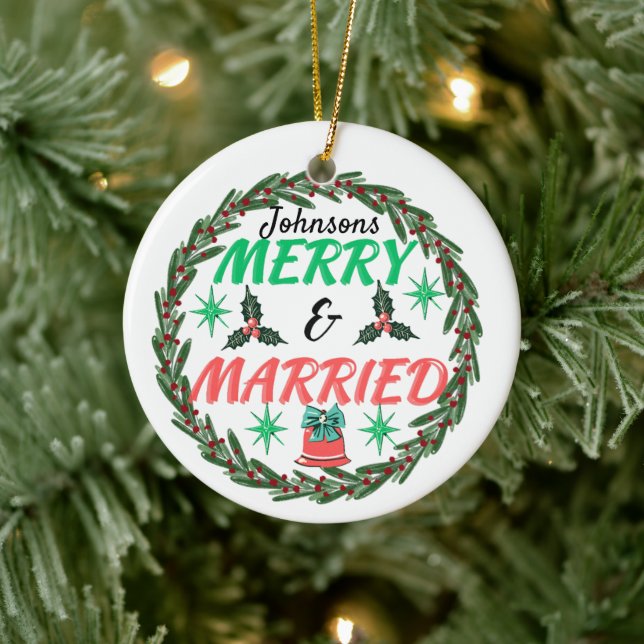Personalised merry and married ,married couple ceramic tree decoration (Tree)